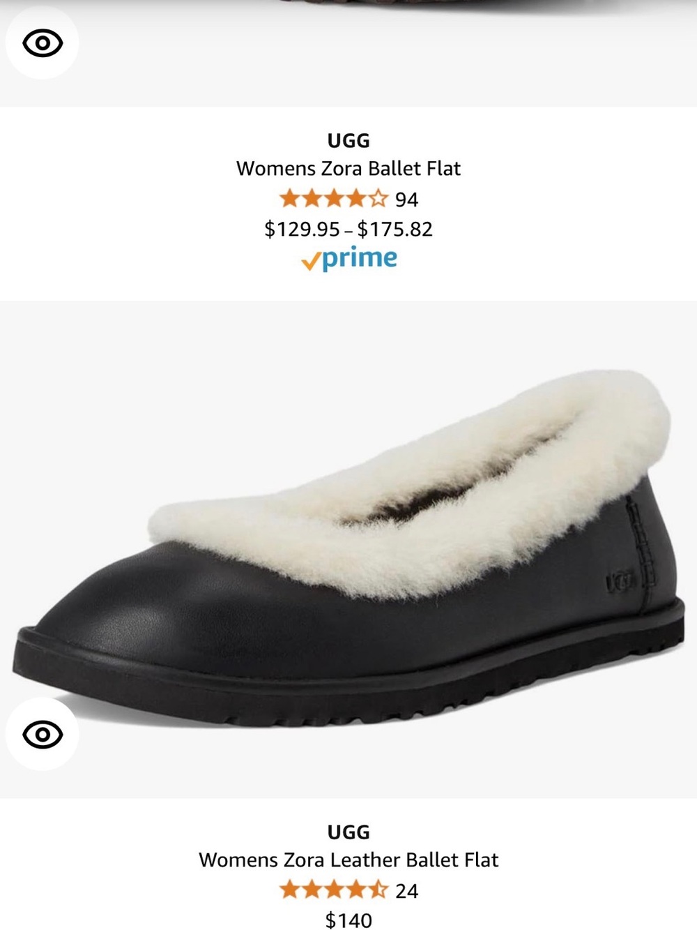 UGG Black Zora Ballet Flat Slip-On Slippers with Cream Shearling Collar - Picture 4 of 4